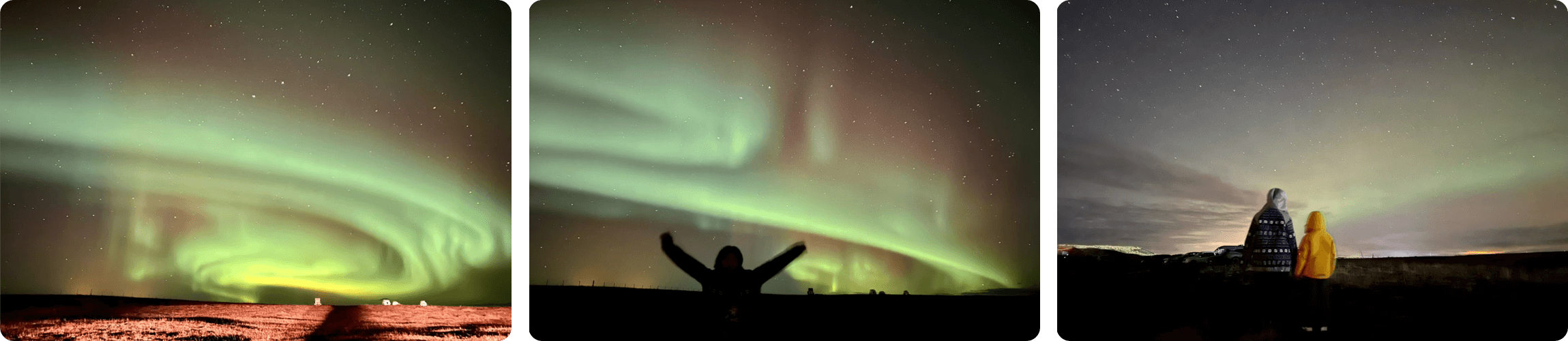 Northern Lights in Iceland countryside during winter road trip